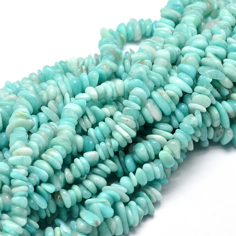 PandaHall Natural Amazonite Chip Beads Strands, 5~14x4~10mm, Hole: 1mm; about 15.5"~16.1" Amazonite Chip