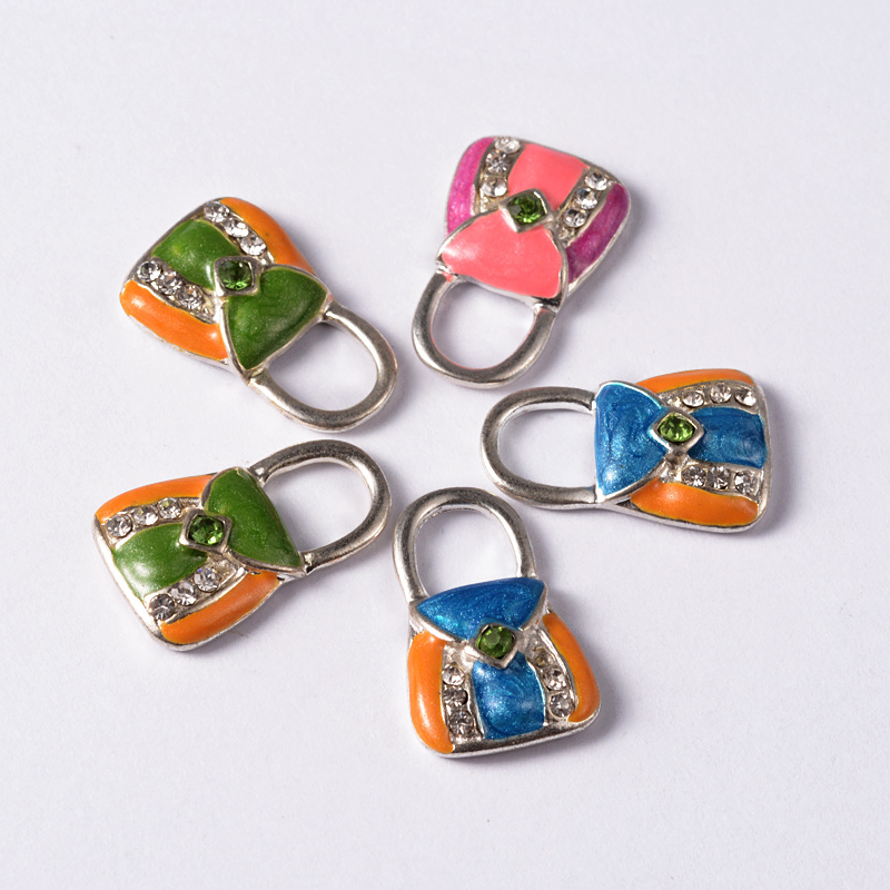 PandaHall Alloy Enamel Pendants, with Rhinestone, Handbag, Silver Color, Mixed Color, 22x14x5mm, Hole: 7mm Alloy Rhinestone+Enamel Bag...