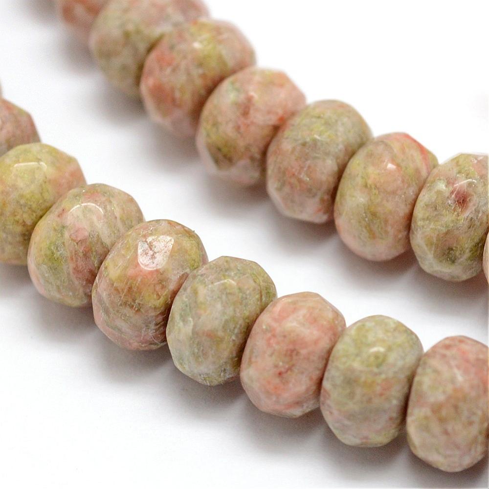 PandaHall Faceted Natural Unakite Rondelle Beads Strands, 8x5mm, Hole: 1mm; about 76pcs/strand, 15.2" Unakite Rondelle