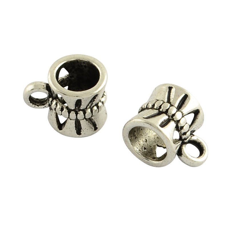 PandaHall Tibetan Style Alloy Hanger Links, Column Bail Beads, Cadmium Free & Nickel Free & Lead Free, Antique Silver, 10x7.5x7mm, Hole: 2...