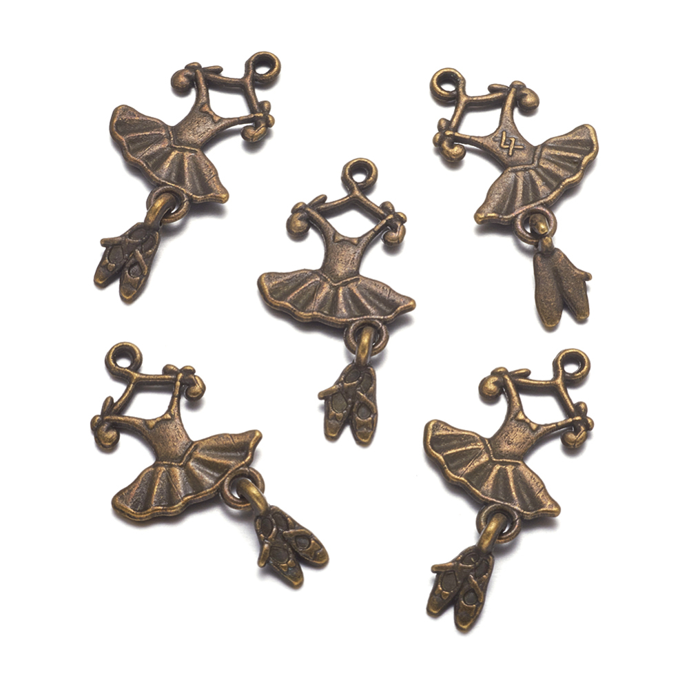PandaHall Metal Alloy Pendants, Lead Free, Nickel Free and Cadmium Free, Antique Bronze, Ballet Suit, 25x12x2mm, hole: 2mm Alloy Clothes