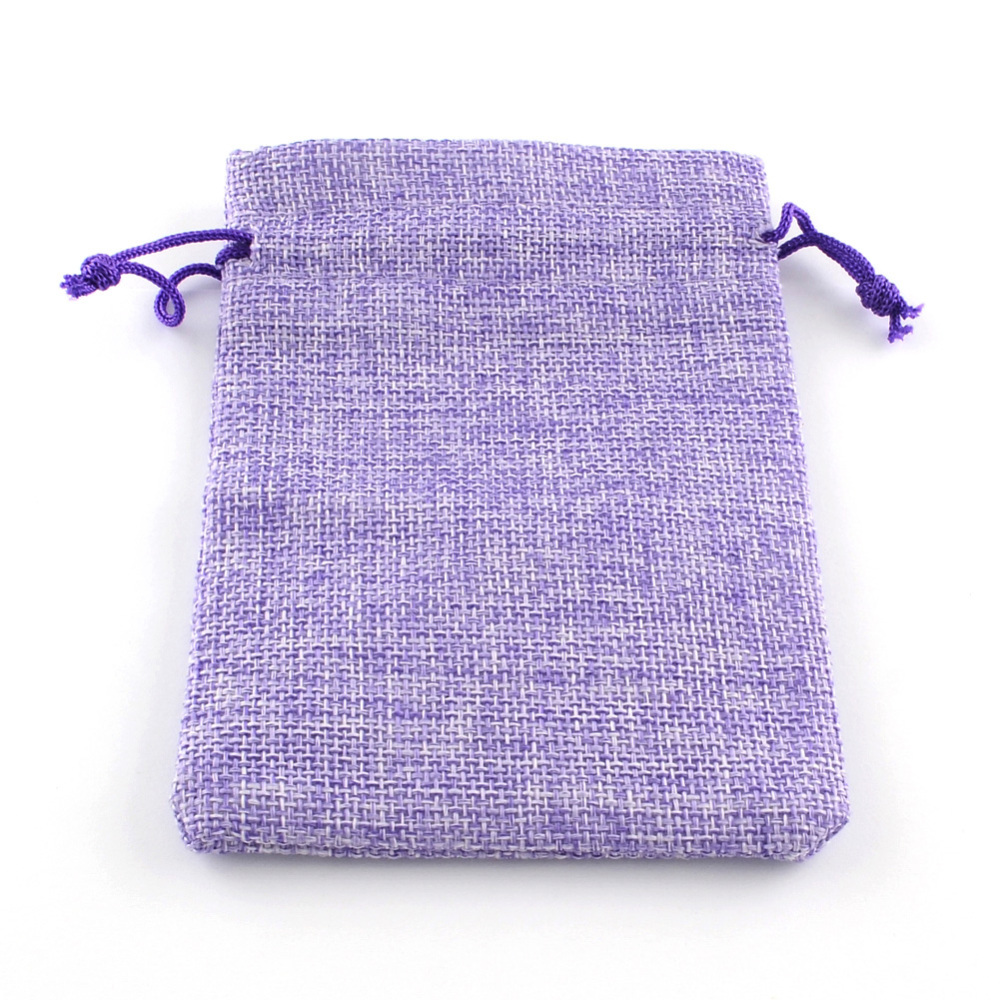 PandaHall Burlap Packing Pouches Drawstring Bags, MediumPurple, 14x10cm Cloth Purple