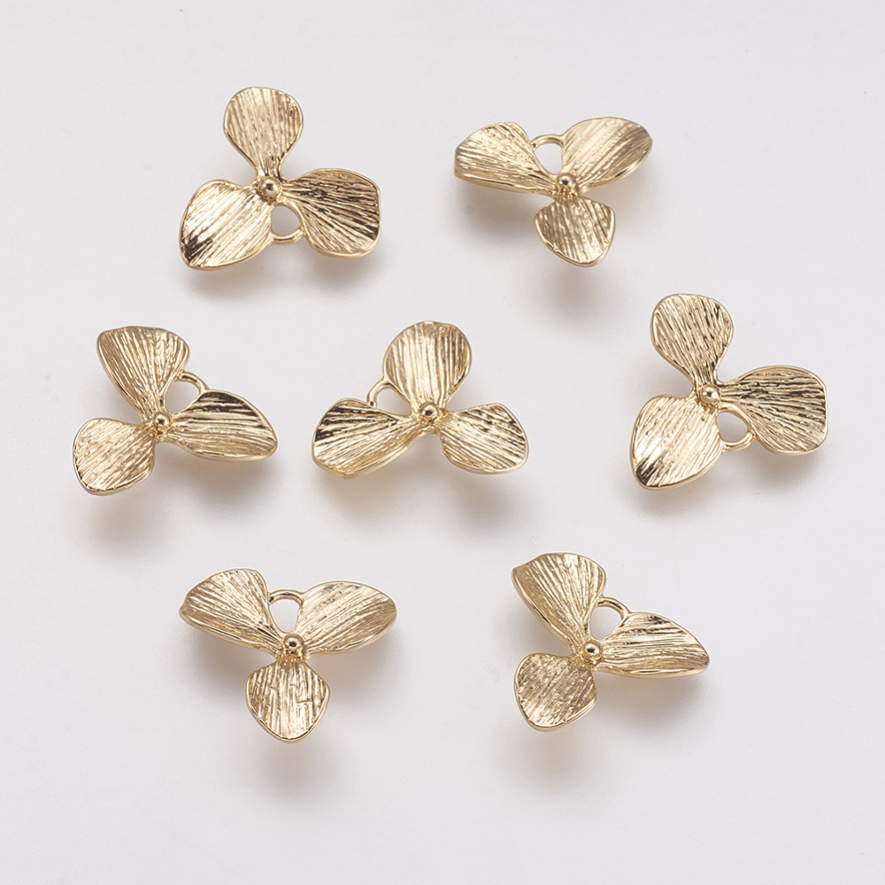 PandaHall Brass Links, Real Gold Plated, Flower, 16.5x18x3.5mm, Hole: 1.5mm and 2x3mm Brass Flower