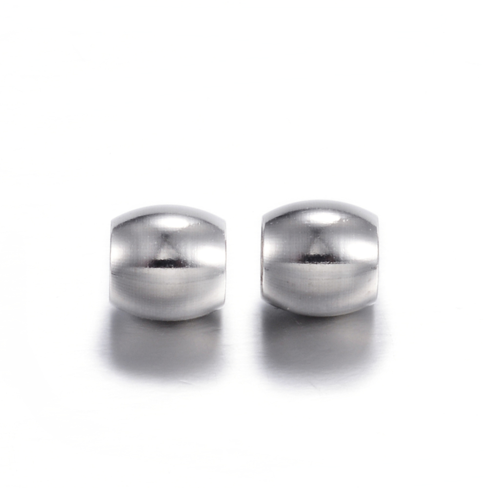 PandaHall 304 Stainless Steel Beads, Barrel, Stainless Steel Color, 6x6mm, Hole: 4mm Stainless Steel Barrel