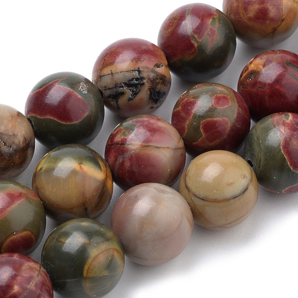 PandaHall Natural Picasso Stone/Picasso Jasper Beads Strands, Round, 8mm, Hole: 1mm; about 50pcs/strand, 15.7" Picasso Stone Round