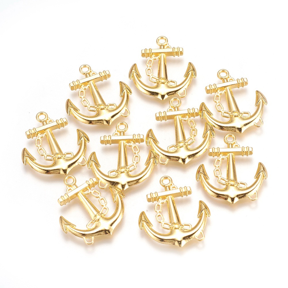 PandaHall Alloy Pendants, Anchor, Golden, Lead Free & Cadmium Free & Nickel Free, about 32mm long, 27mm wide, 4mm thick, hole: 2.5mm Alloy...