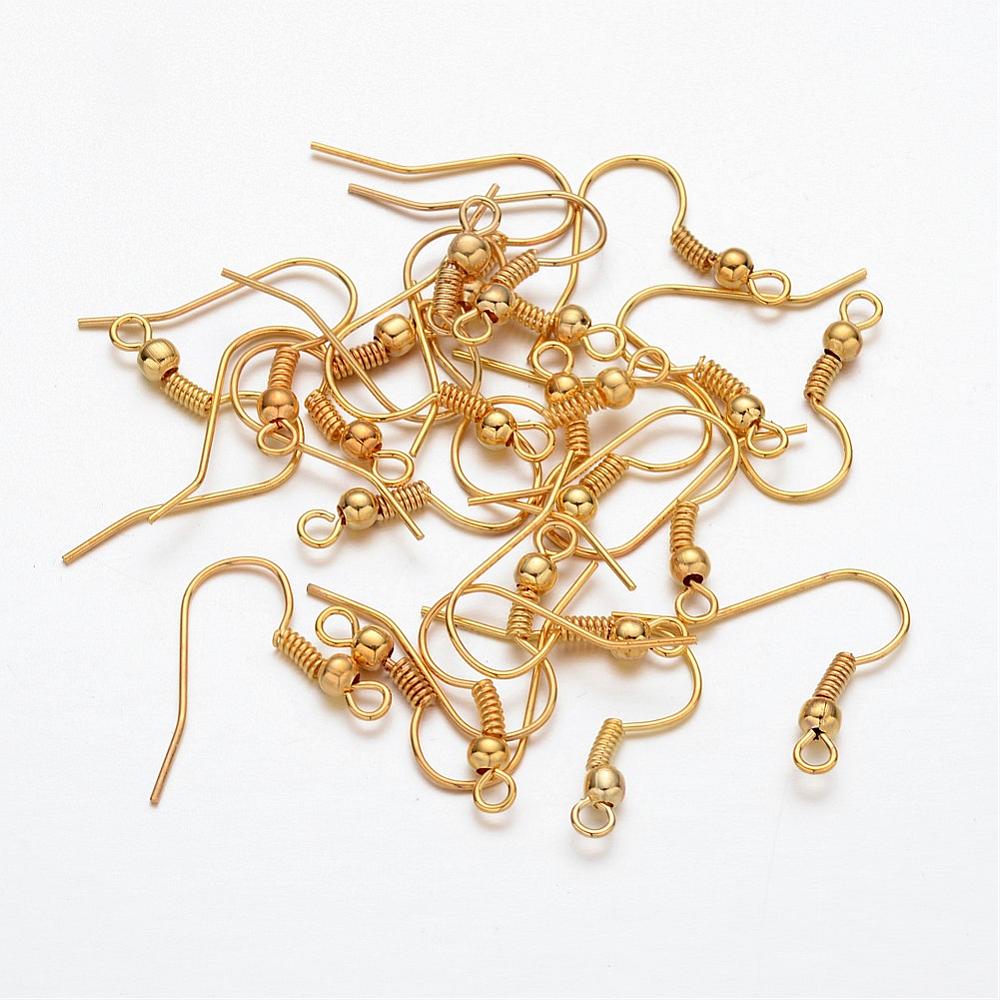 PandaHall Golden Iron Earring Hooks, Nickel Free, Size: about 18mm high, 0.8mm thick, Hole: 3mm Iron