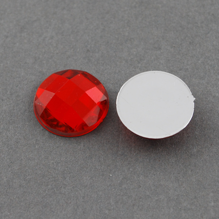 PandaHall Acrylic Rhinestone Cabochons, Flat Back, Faceted, Half Round, Red, 8x3mm Acrylic Rhinestone Half Round Red