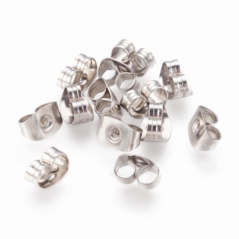 PandaHall 304 Stainless Steel Ear Nuts Earrings Backs, Size: about 4.5mm wide, 6.5mm long, 3.2mm thick, hole: 0.7mm Stainless Steel