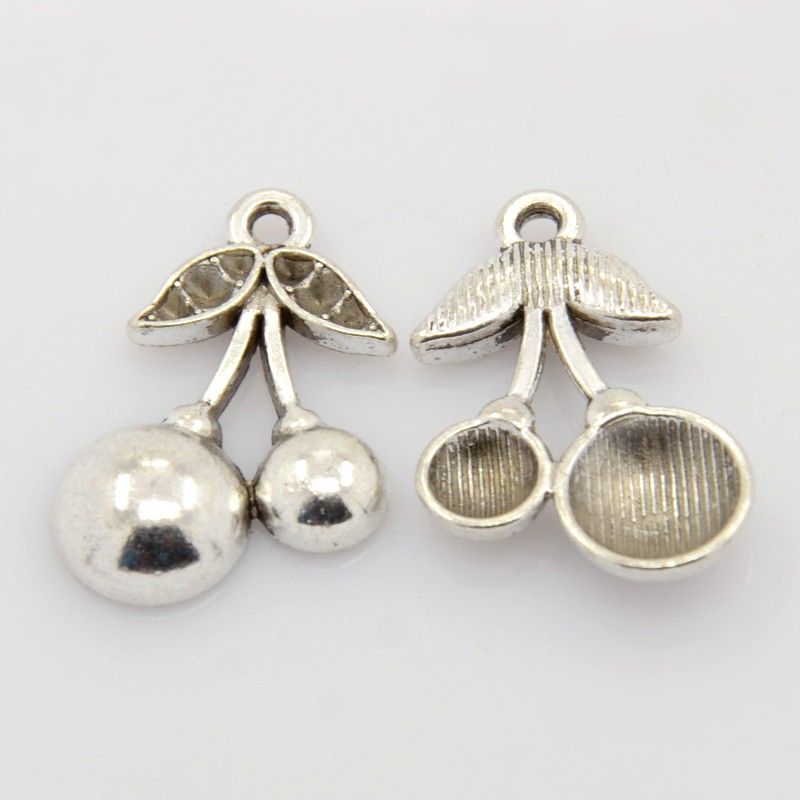 PandaHall Tibetan Style Cherry Pendant Rhinestone Settings, Antique Silver, Lead Free & Cadmium Free; 22.5x15x3.5mm, Hole: 1mm Alloy Cherry