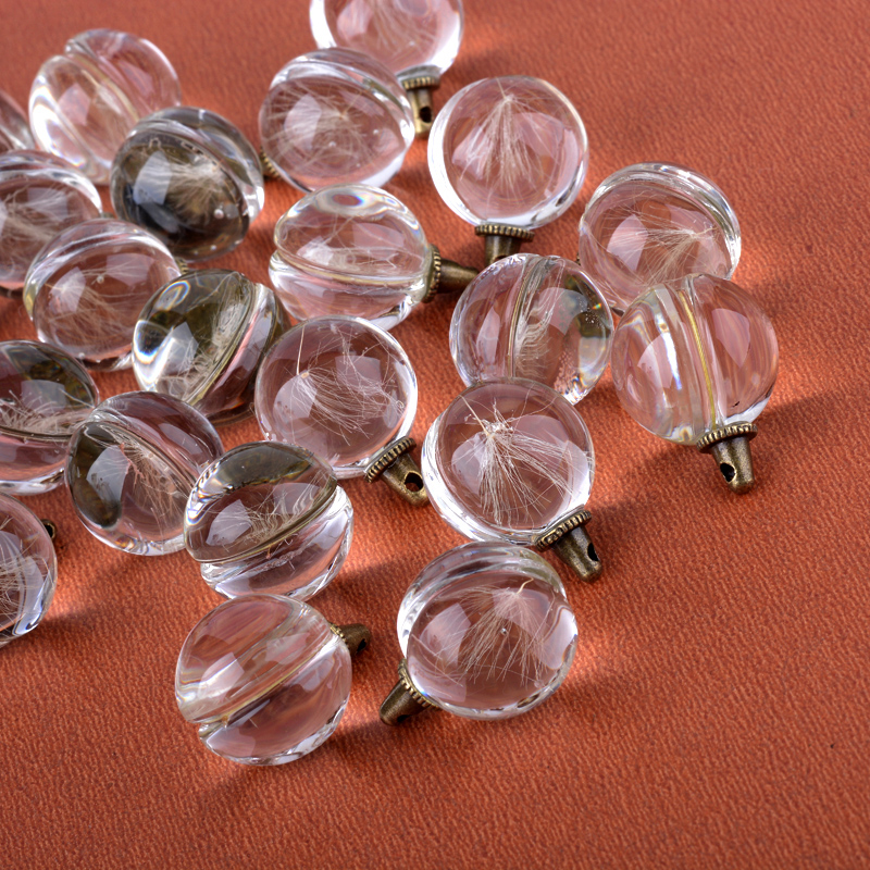 PandaHall Round Alloy Glass Pendants, with Dried Dandelion Inside, For Dandelion Wish Necklaces Making, Antique Bronze, 25~26x20mm, Hole...