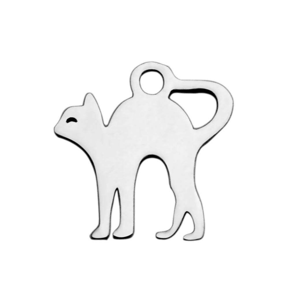 PandaHall 304 Stainless Steel Charms, Cat, Stainless Steel Color, 12.5x12x1mm, Hole: 1.5mm Stainless Steel Cat