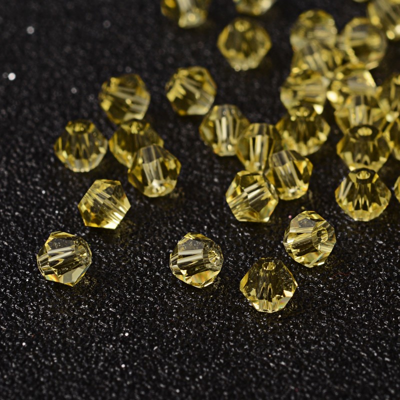 PandaHall Faceted Bicone Imitation Crystallized Crystal Glass Beads, Yellow, about 4mm in diameter, 3.5mm thick, hole: 1mm Glass Bicone...
