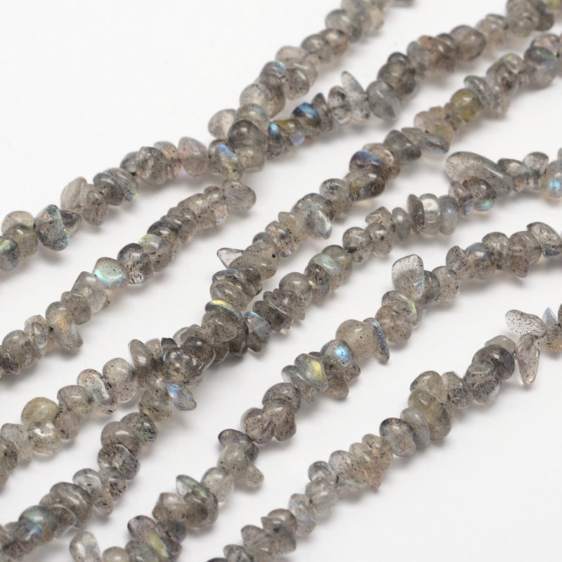 PandaHall Chips Natural Black Labradorite Beads Strands, 3~8x3~12x3~5mm, Hole: 1mm; about 32" Labradorite Chip