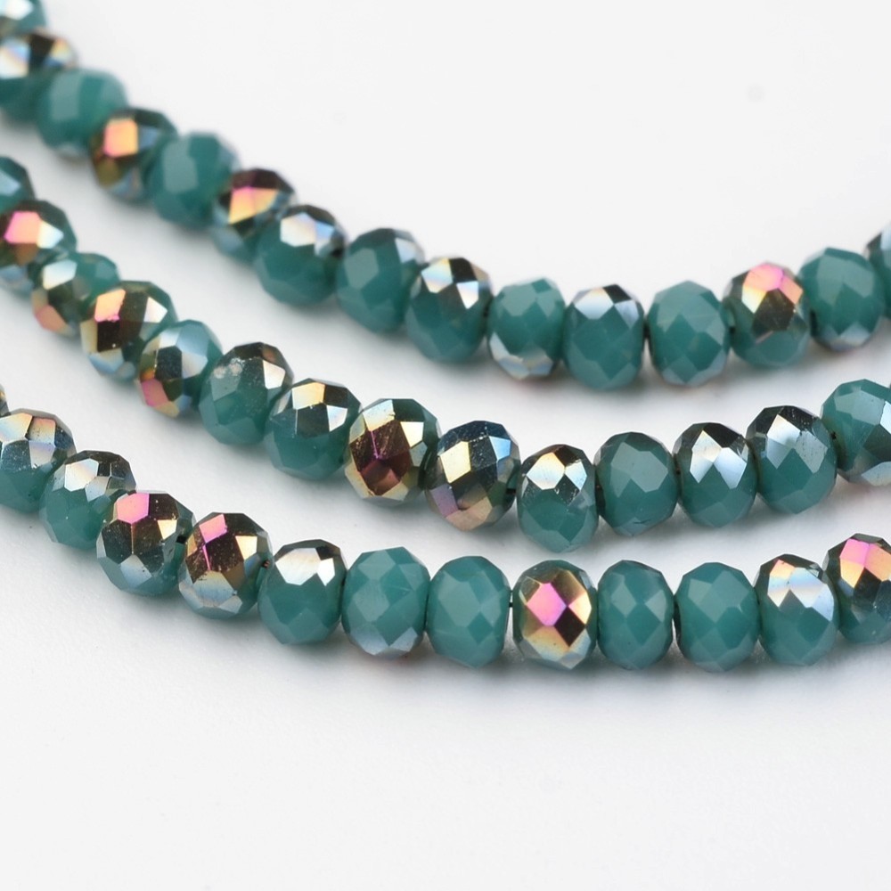 PandaHall Electroplate Glass Beads Strands,  Half Plated, Faceted Rondelle, Teal, 3x2mm, Hole: 1mm; about 202pcs/strand, 17'' Glass Rondelle...