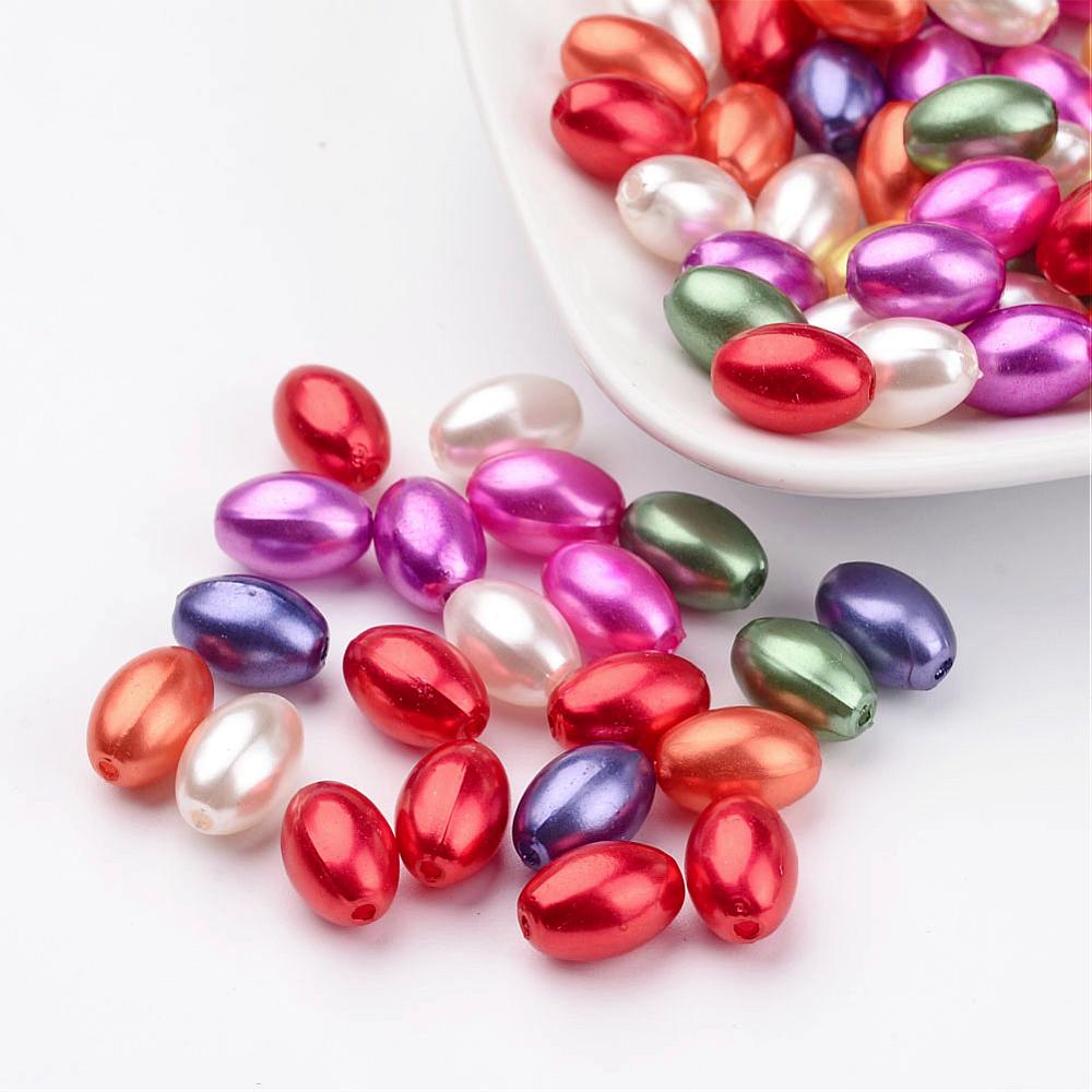 PandaHall Mixed ABS Plastic Imitation Pearl Beads Rice Beads, 11x7.5mm, Hole: 1mm ABS Plastic Rice Multicolor