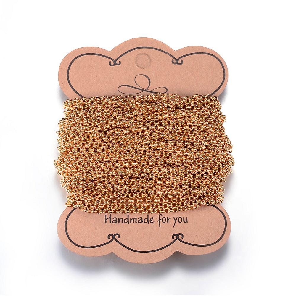 PandaHall 304 Stainless Steel Rolo Chains, for Jewelry Making, Golden, 3x1mm; about 10m/card Stainless Steel