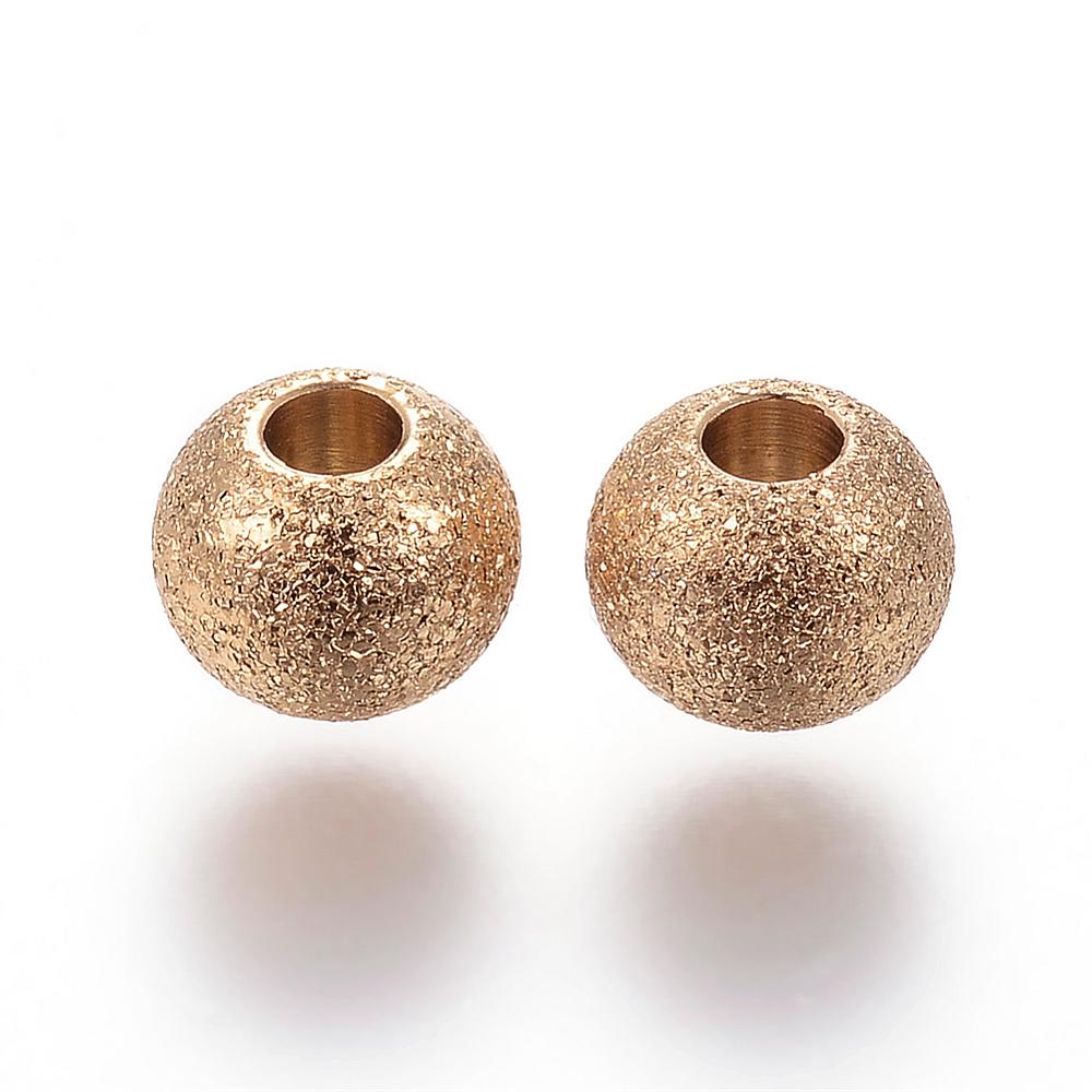 PandaHall 304 Stainless Steel Stardust Beads, Round, Golden, 6x5mm, Hole: 2mm Stainless Steel Round