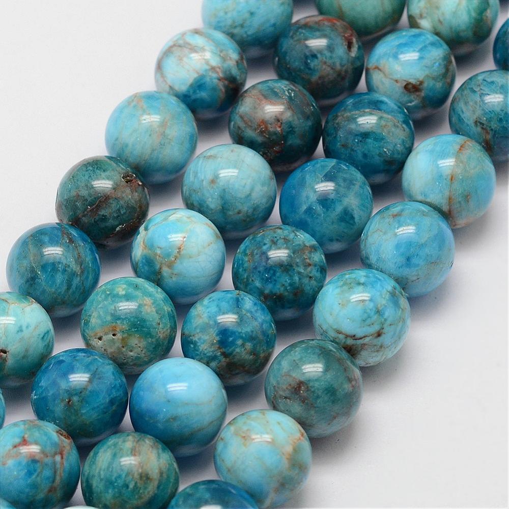 PandaHall Natural Apatite Beads Strands, Round, 12mm, Hole: 1mm; about 34pcs/strand, 15.7" Apatite Round Blue