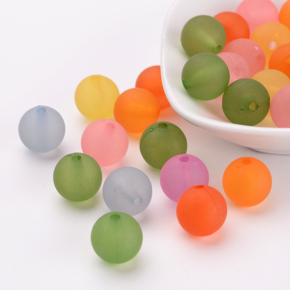 PandaHall Transparent Frosted Acrylic Round Beads Mix, Assorted Colors, about 12mm in diameter, hole: 2mm Acrylic Round