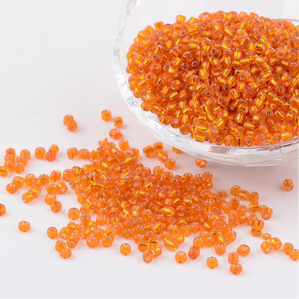 PandaHall 8/0 Glass Seed Beads, Silver Lined Round Hole, Round, OrangeRed, 3mm, Hole: 1mm; about 1097pcs/50g Glass Red