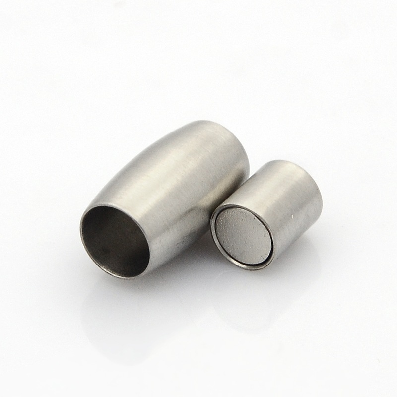 PandaHall 304 Stainless Steel Matte Surface Magnetic Clasps, Barrel, Stainless Steel Color, 14x8mm, Hole: 5mm Stainless Steel Barrel