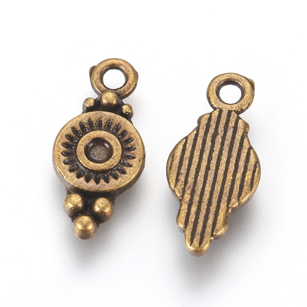 PandaHall Tibetan Style Charms, Cadmium Free & Nickel Free & Lead Free, Flat Round, Antique Bronze, 16x7x1.5mm, Hole: 1.5mm Alloy Round