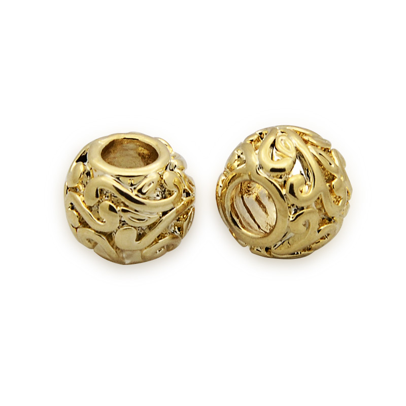 PandaHall Brass European Beads, Large Hole Rondelle Beads, Hollow, Golden, 12x10mm, Hole: 4mm Brass Rondelle