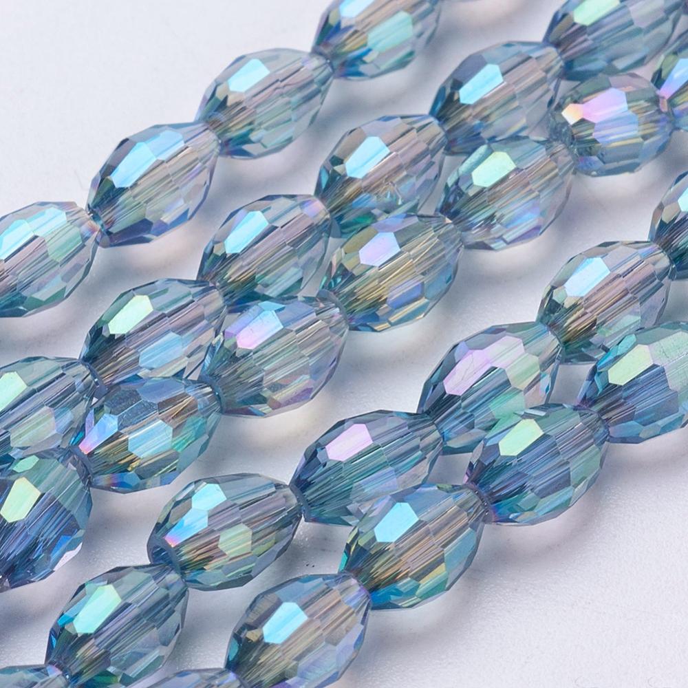 PandaHall Electroplate Glass Beads Strands, Full Rainbow Plated, Faceted, Oval, DarkCyan, 6x4mm, Hole: 1mm; about 72pcs/strand, 16" Oval...