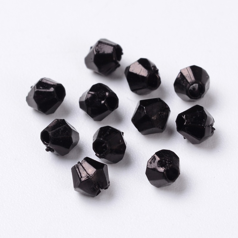 PandaHall Dyed Faceted Bicone Shaped Acrylic Beads, Black, 4mm in diameter, hole: 1mm Acrylic Bicone Black