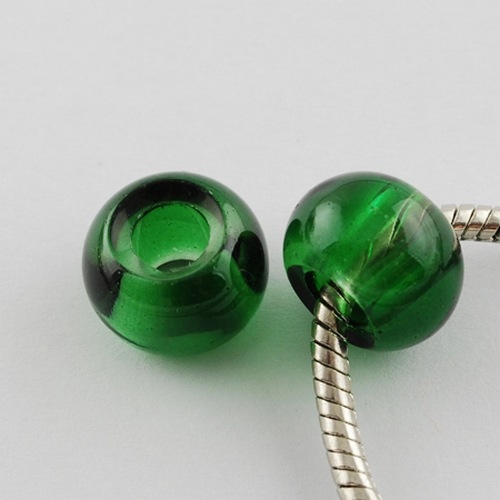 PandaHall Spray Painted Glass Large Hole Beads, Rondelle, Green, 8~9x5.5mm, Hole: 3~3.5mm Glass Rondelle Green