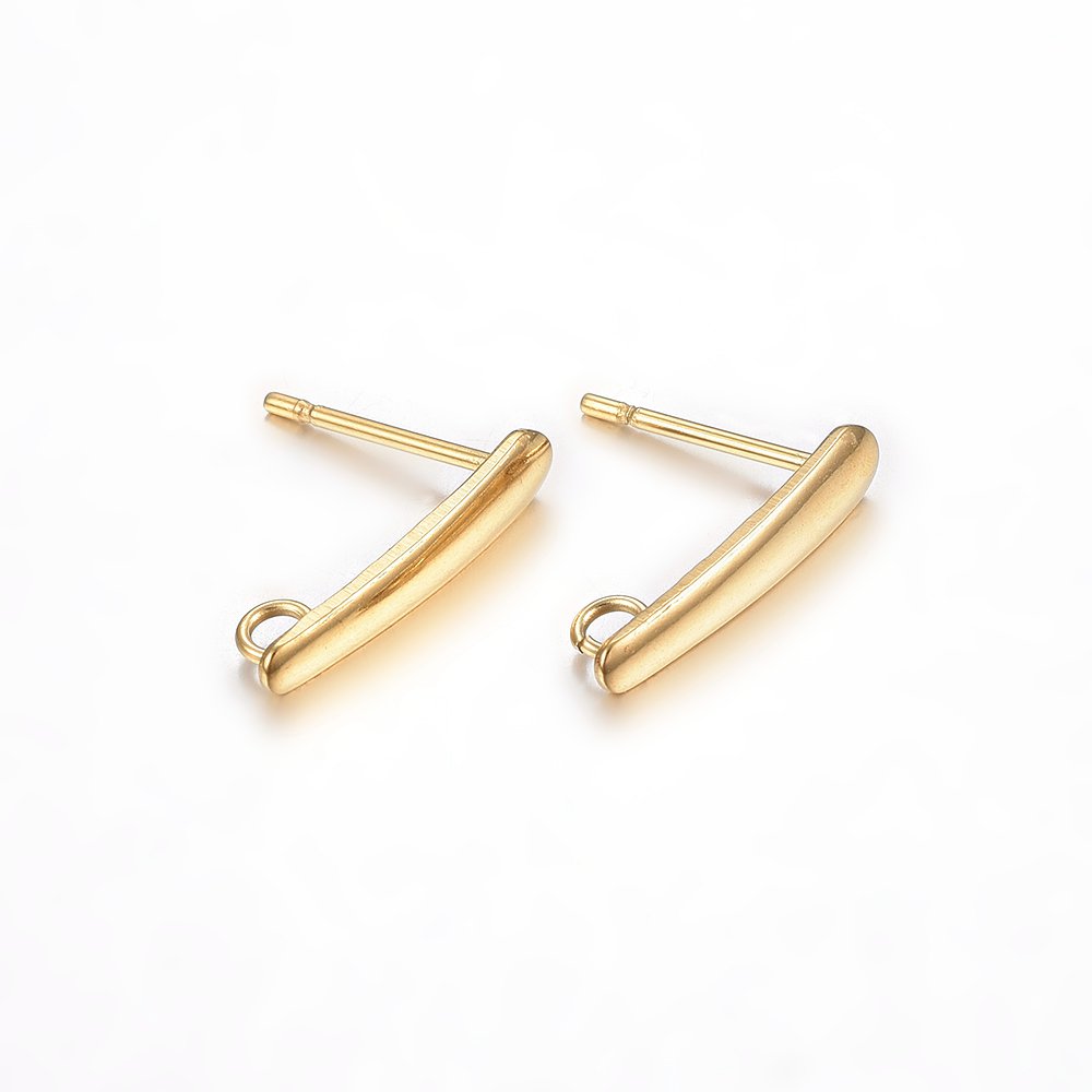 PandaHall 304 Stainless Steel Stud Earring Findings, Golden, 15x3x1mm, Hole: 1.8mm; Pin: 0.8mm; 100pcs/bag Stainless Steel