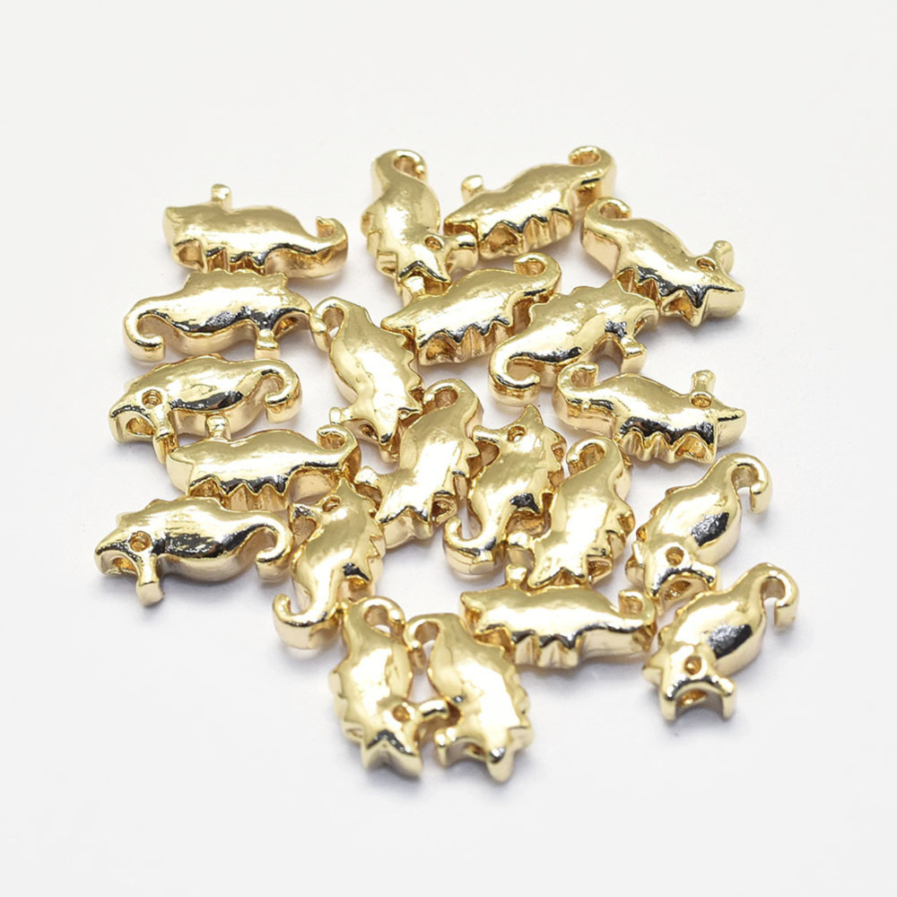 PandaHall Long-Lasting Plated Brass Beads, Real 18K Gold Plated, Nickel Free, Sea Horse, 10x5x3.5mm, Hole: 1mm Brass Sea Horse