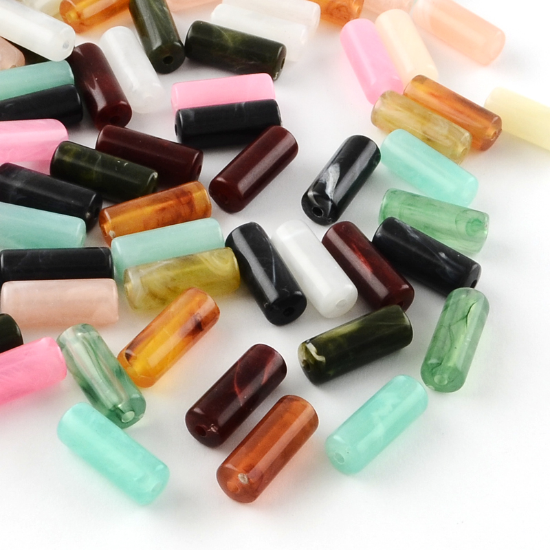 PandaHall Column Imitation Gemstone Acrylic Beads, Mixed Color, 20x8mm, Hole: 2mm Acrylic Column Multicolor