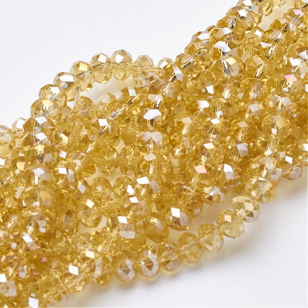 PandaHall Electroplate Glass Beads Strands, AB Color Plated, Faceted, Rondelle, Goldenrod, 6x4mm, Hole: 1mm; about 95pcs/strand, 16" Glass...