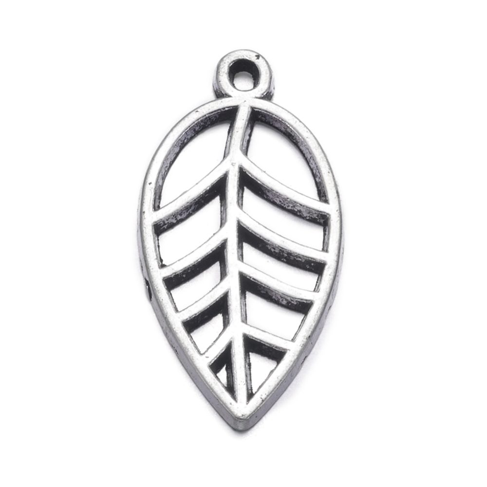 PandaHall Antique Silver Alloy Leaf Pendants, Lead Free & Cadmium Free, 23x12x1mm, Hole: 1mm Alloy Leaf
