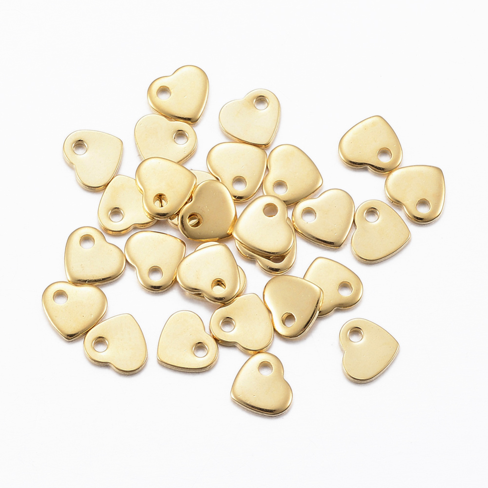 PandaHall 304 Stainless Steel Charms, Heart, Golden, 5x6x1mm, Hole: 1mm Stainless Steel Heart