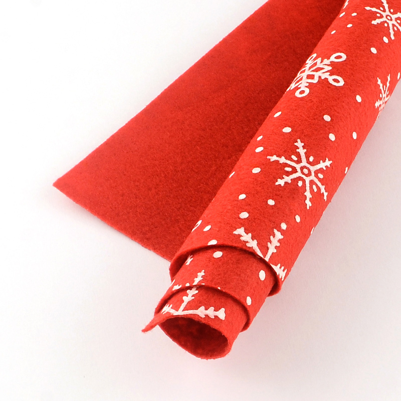 PandaHall Snowflake Pattern Printed Non Woven Fabric Embroidery Needle Felt for DIY Crafts, Red, 30x30x0.1cm; 50pcs/bag Cloth Red