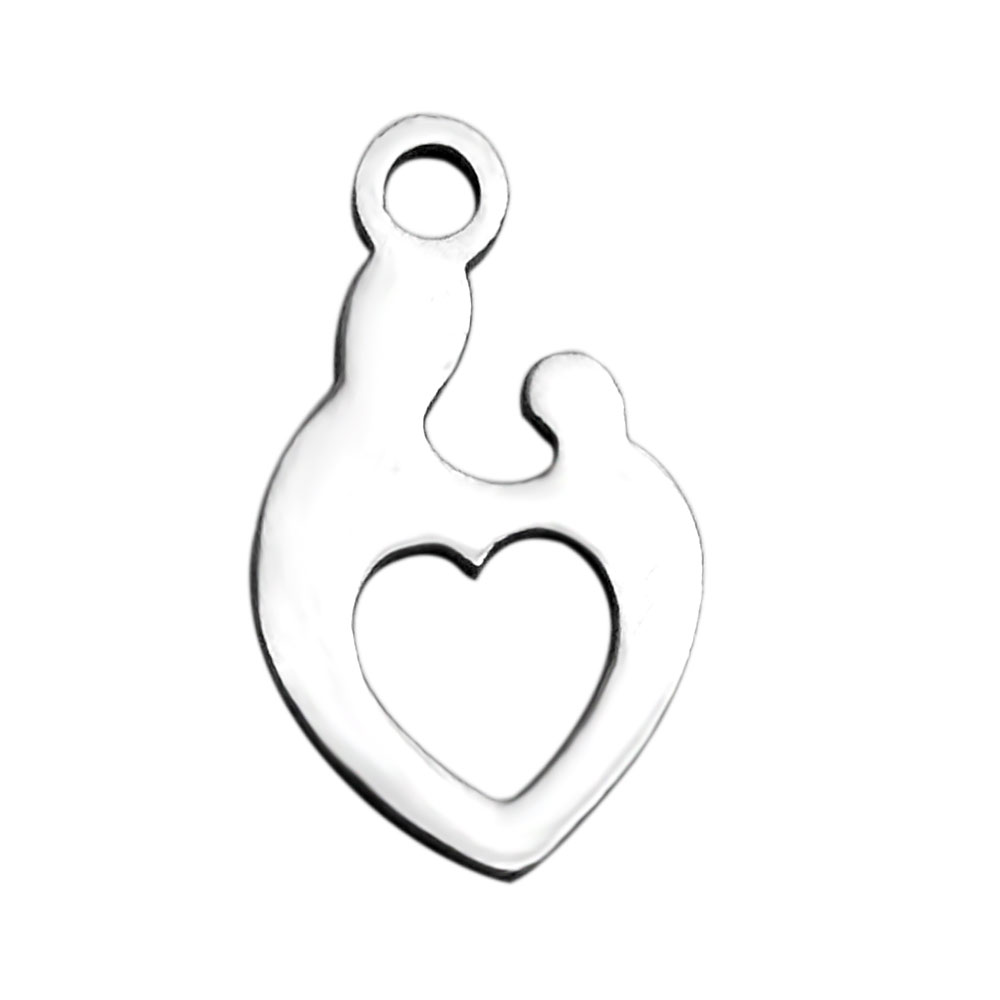PandaHall 304 Stainless Steel Charms, Human with Heart, Stainless Steel Color, 13.8x8.2x1mm, Hole: 1.5mm Stainless Steel Human