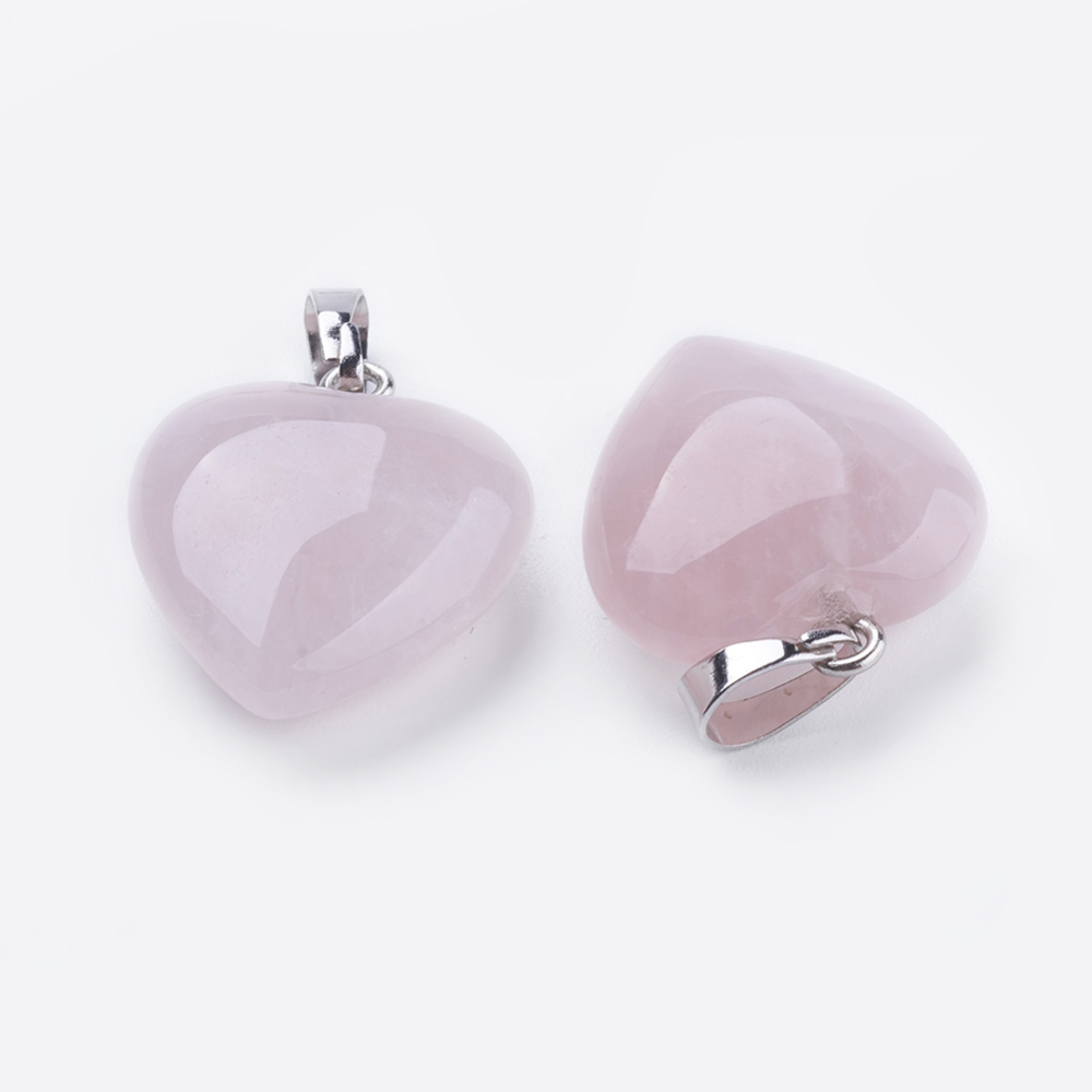 PandaHall Natural Rose Quartz Pendants, with Brass Findings, Heart, Platinum, 23x20x9mm, Hole: 5x8mm Rose Quartz Heart