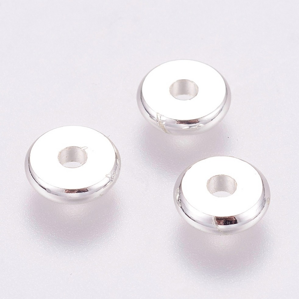 PandaHall Brass Spacer Beads, Long-Lasting Plated, Flat Round, 925 Sterling Silver Plated, Silver, 7x2mm, Hole: 1.5mm Brass Flat Round