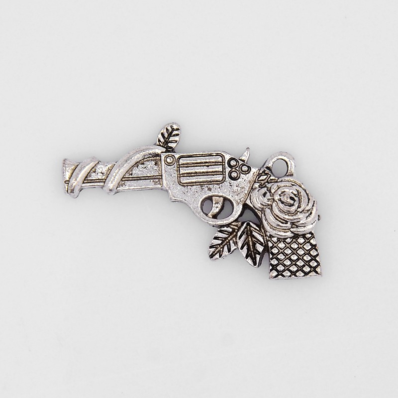 PandaHall Antique Silver Tibetan Style Gun Pendatns, Lead Free and Nickel Free, 20x32x5mm, Hole: 2mm Alloy Sports Goods