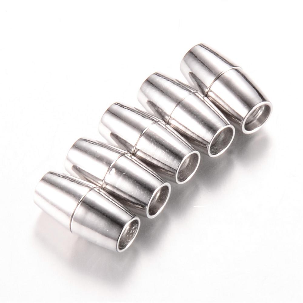 PandaHall Brass Magnetic Clasps, Barrel, Platinum, 16x9mm, Half Hole: 6mm Brass Barrel