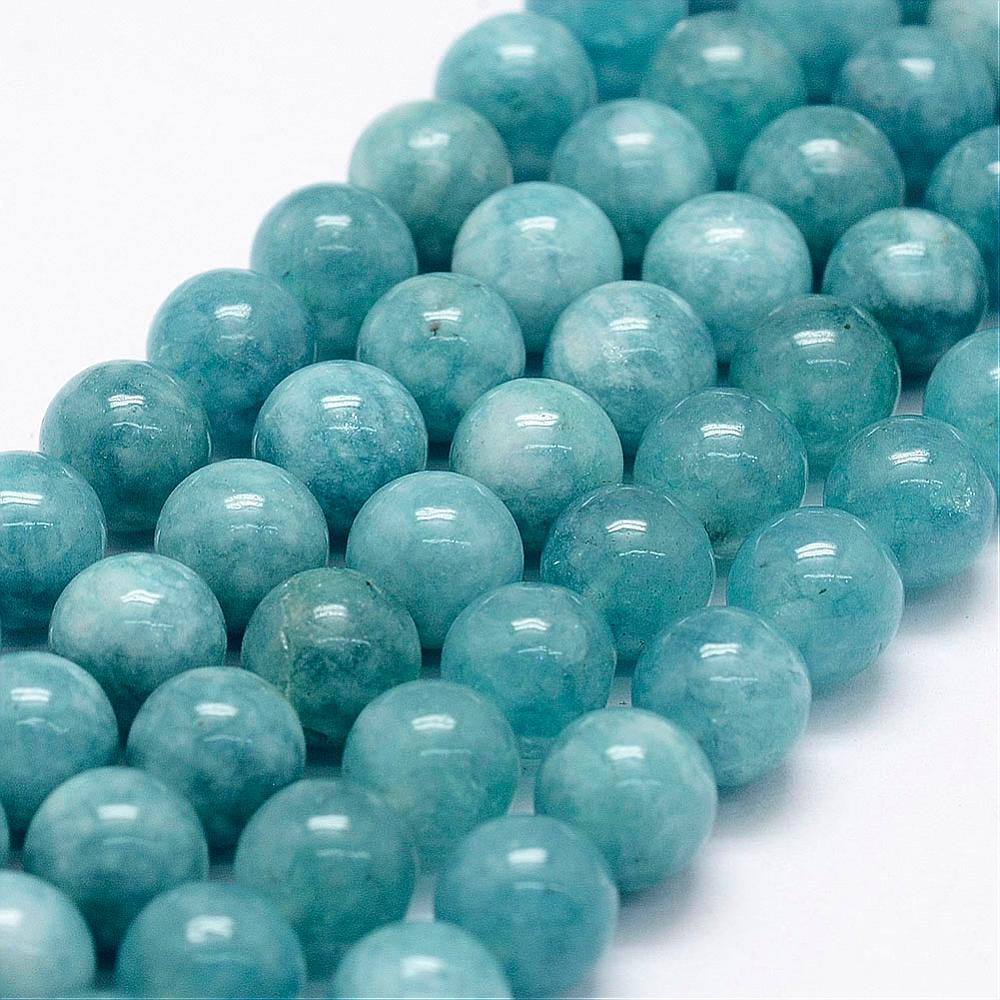 PandaHall Natural White Jade Imitation Amazonite Beads Strands, Round, Dyed, 6mm, Hole: 1mm; about 64pcs/strand, 15.1" White Jade Round Blue
