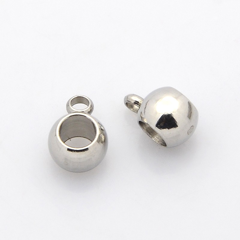PandaHall Rondelle 304 Stainless Steel Hanger Links, Stainless Steel Color, 9x5x6mm, Hole: 2mm & 4mm Stainless Steel Rondelle