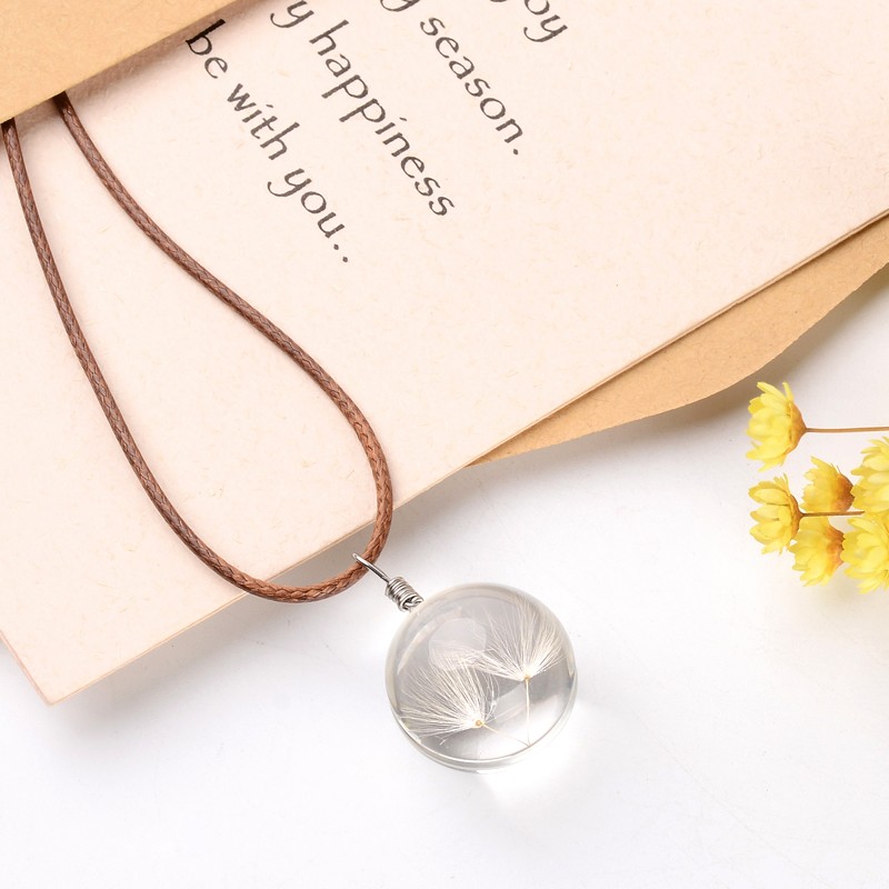 PandaHall Round Natural Dried Flower Epoxy Pendant Necklaces, with Waxed Cotton Cord & Iron Findings, Platinum, Beige, 18.5" Mixed Material...
