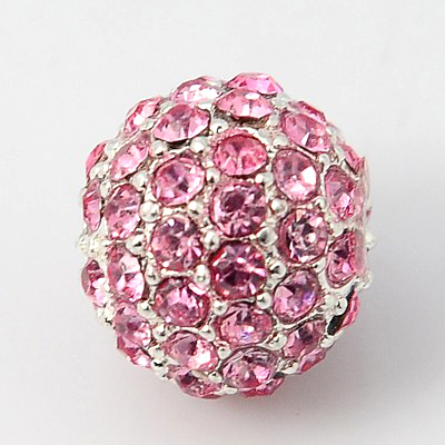 PandaHall Alloy Rhinestone Beads, Grade A, Round, Silver Metal Color, Light Rose, 10mm, Hole: 2mm Alloy+Rhinestone Round