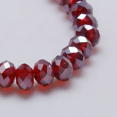 PandaHall Electroplate Glass Bead Strands, AB Color, Faceted, Rondelle, DarkRed, 8x6mm, Hole: 1mm; about 71pcs/strand, 17.3" Glass Rondelle...
