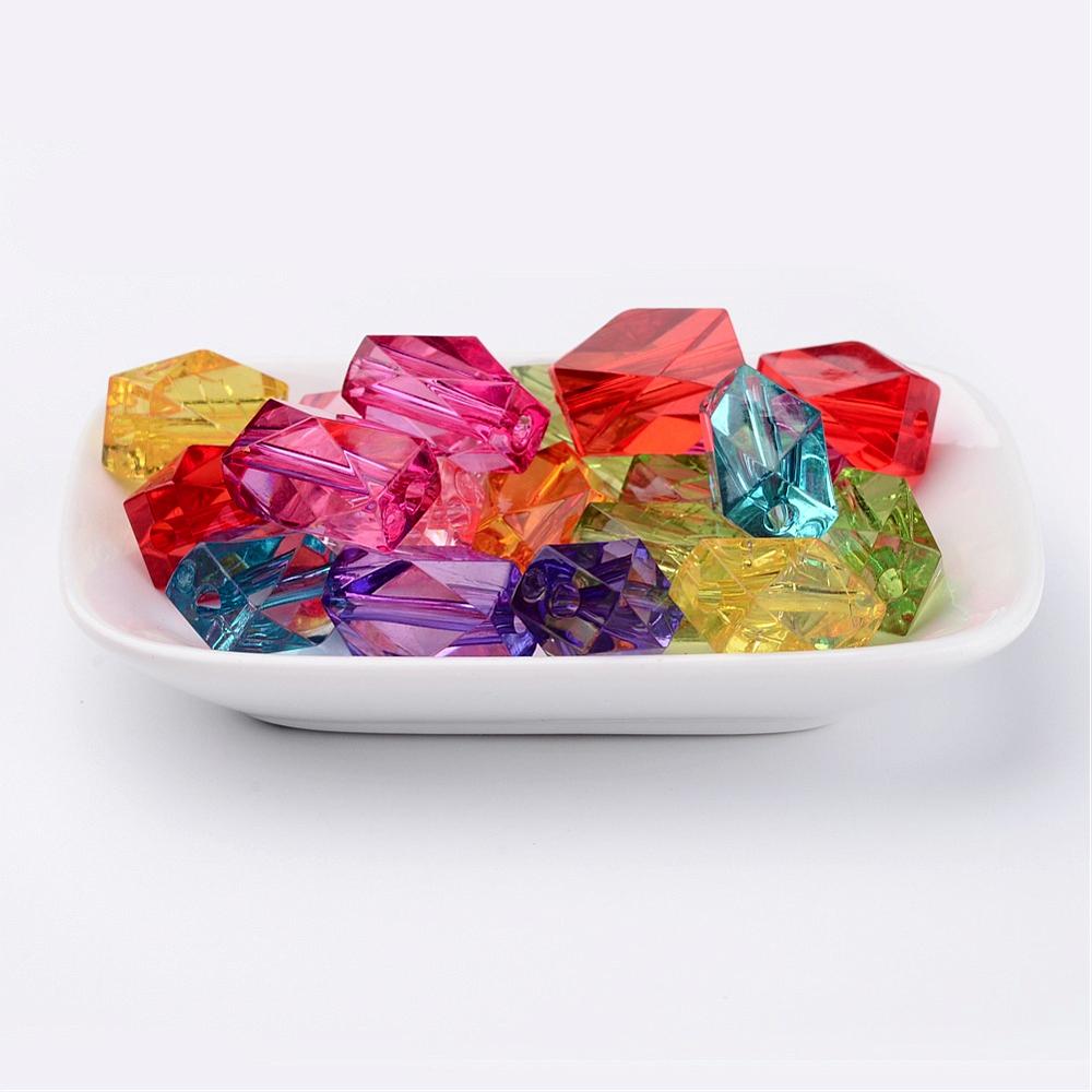 PandaHall Mixed Color Chunky Transparent Acrylic Faceted Rectangle Beads, 22mm long, 18mm wide, 17mm thick, hole: 3mm Acrylic Rectangle...