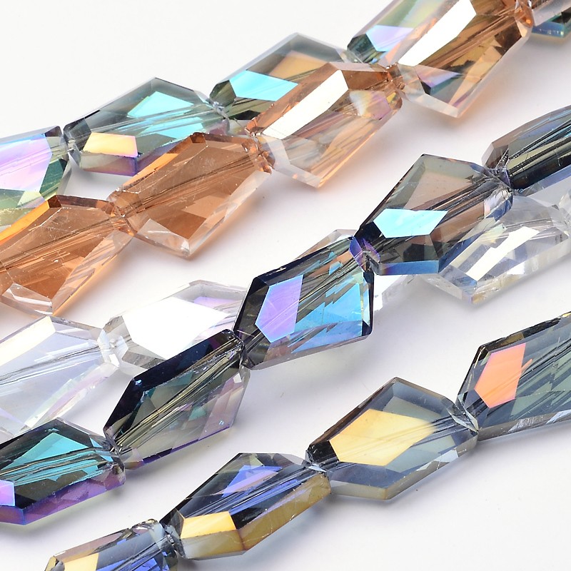 PandaHall Electroplate Glass Bead Strands, Faceted Polygon, Mixed Color, 18x13x7mm, Hole: 1mm; about 40pcs/strand, 27.5"  Polygon Multicolor